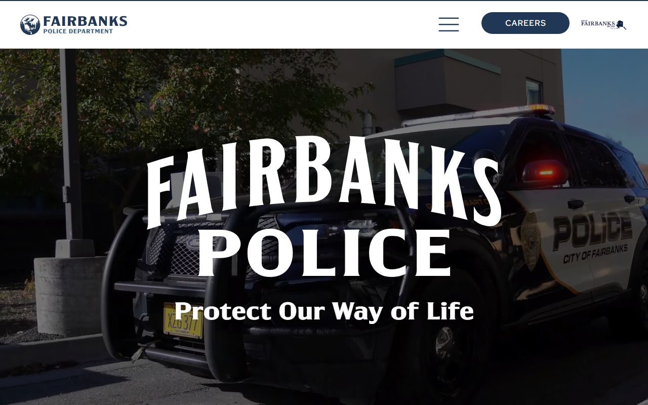 Fairbanks Police Department main website showing citizen resources and coverage area