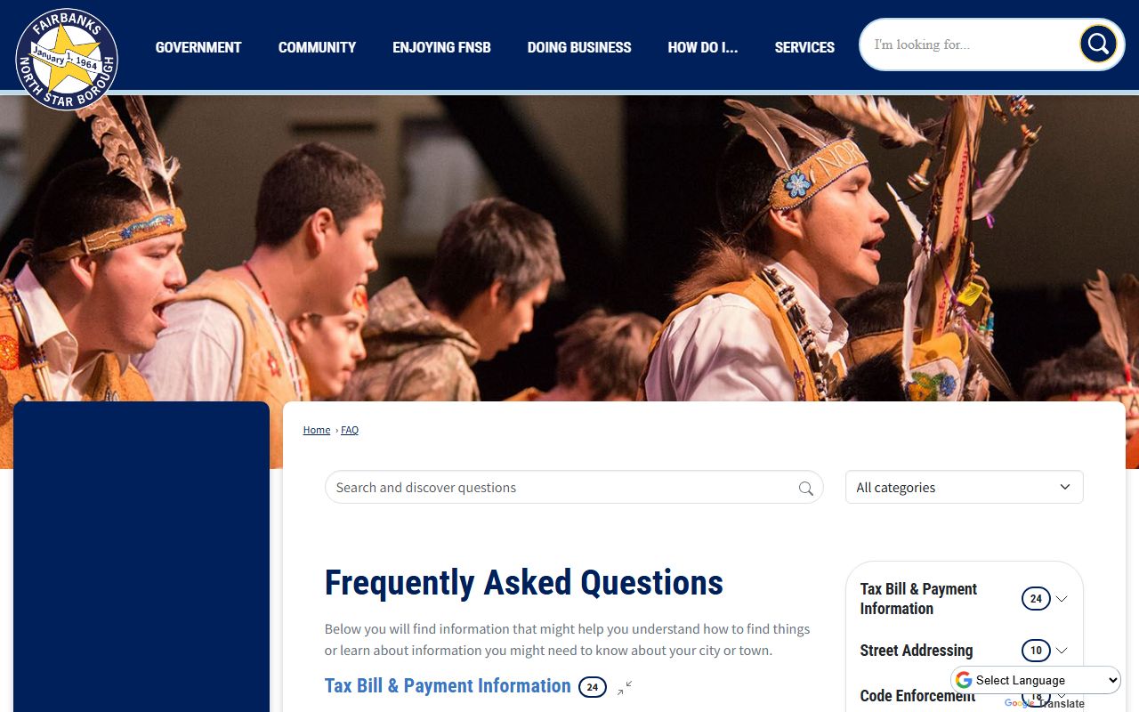Fairbanks North Star Borough FAQ page showing local law enforcement contacts