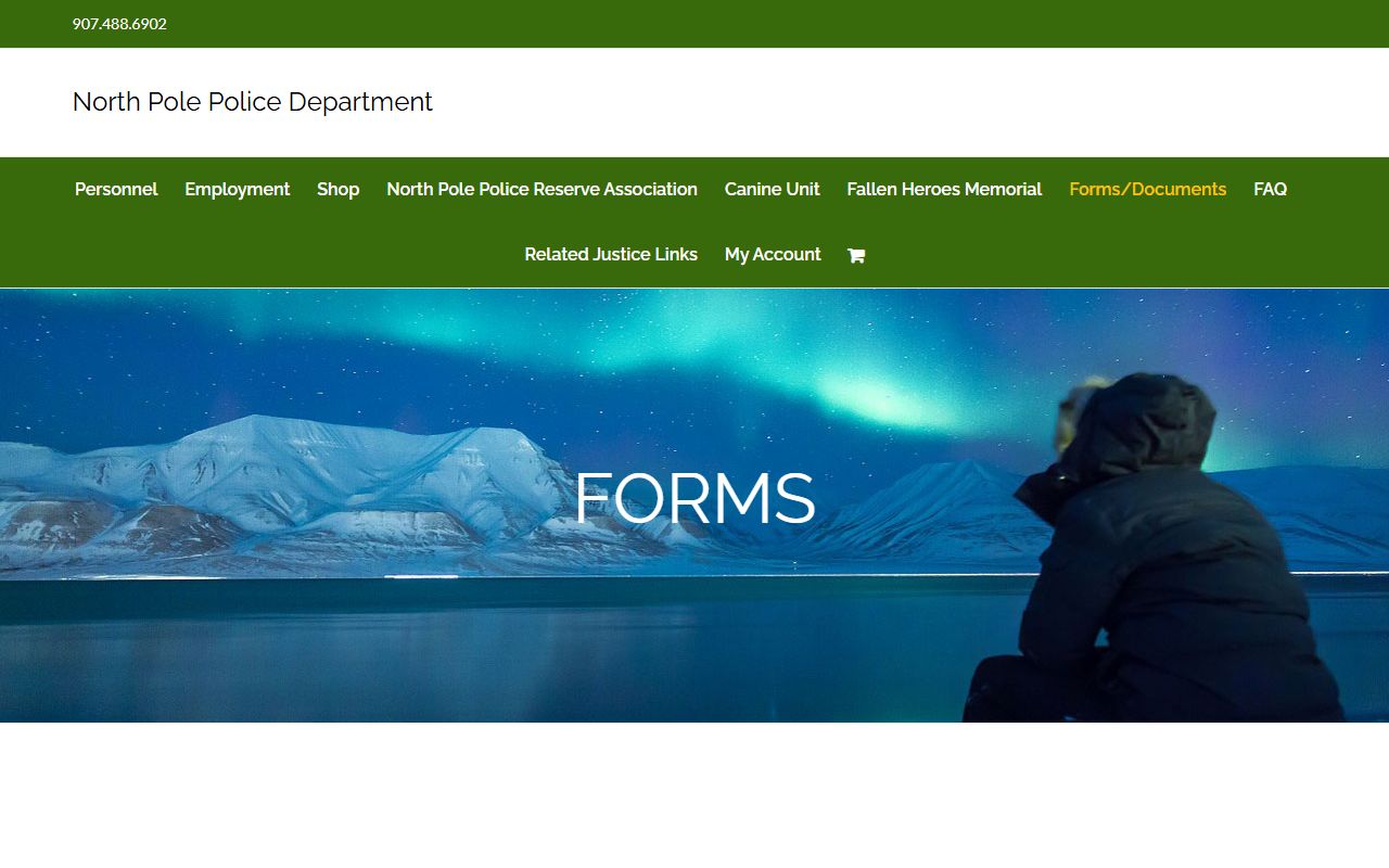 North Pole Police Department forms page showing records request form