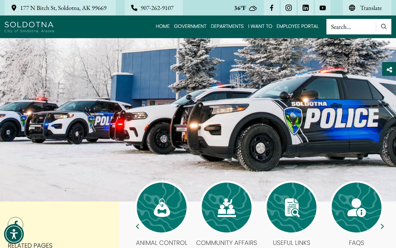 Soldotna Police Department website showing Kenai Peninsula law enforcement resources