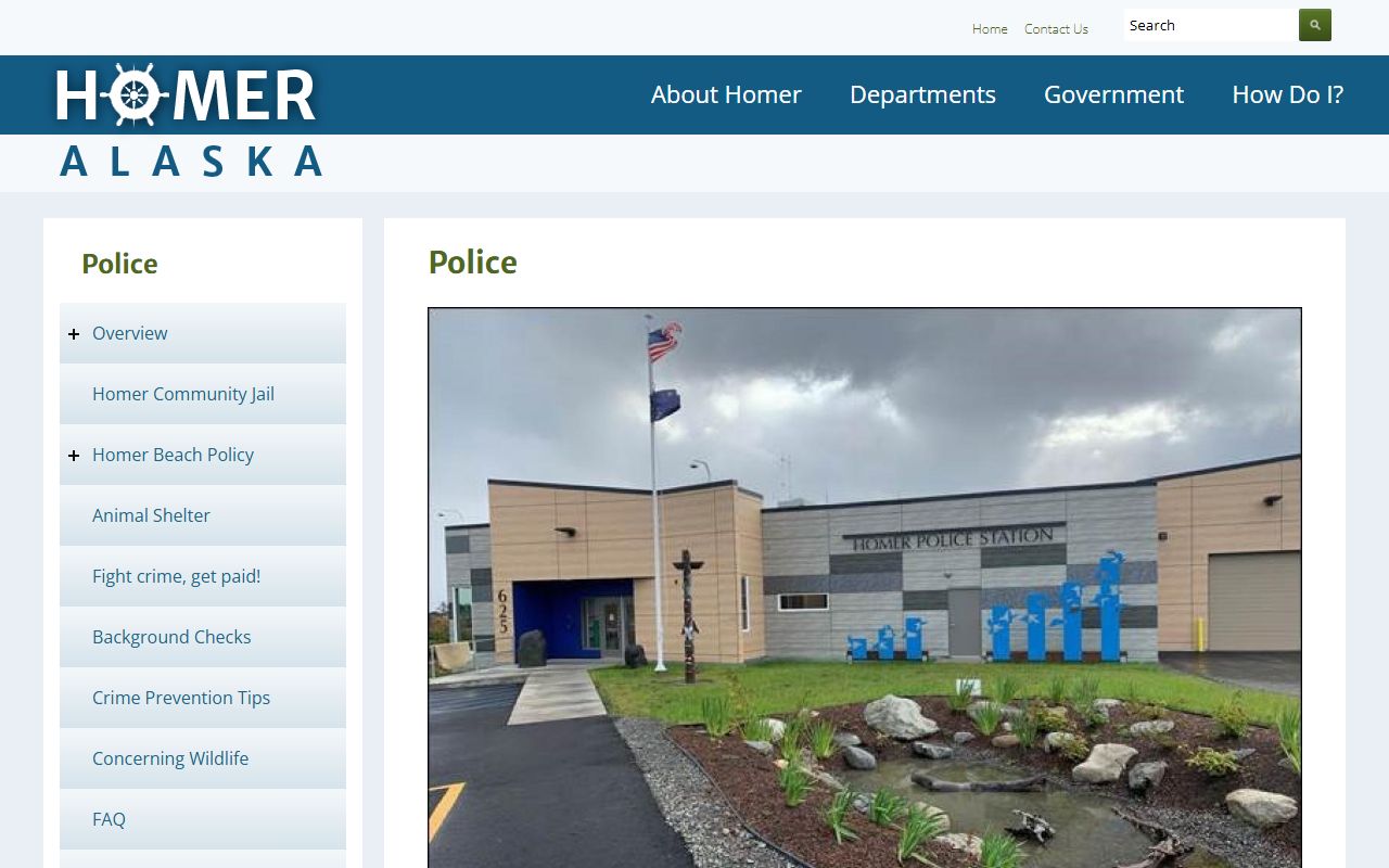 Homer Police Department website showing Kenai Peninsula law enforcement structure