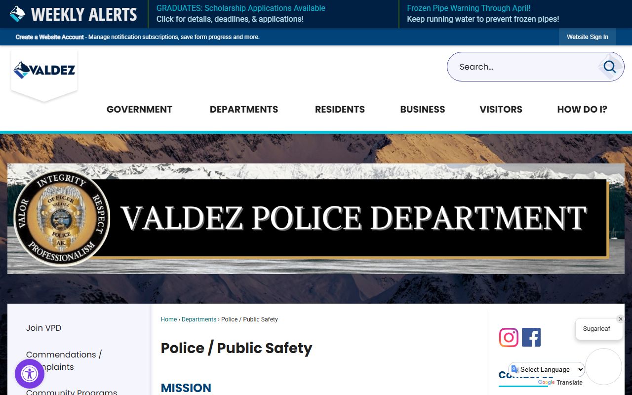 Valdez Police Department official website