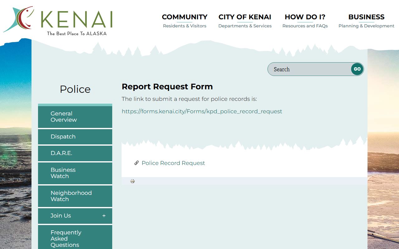 Kenai Police Department records request form