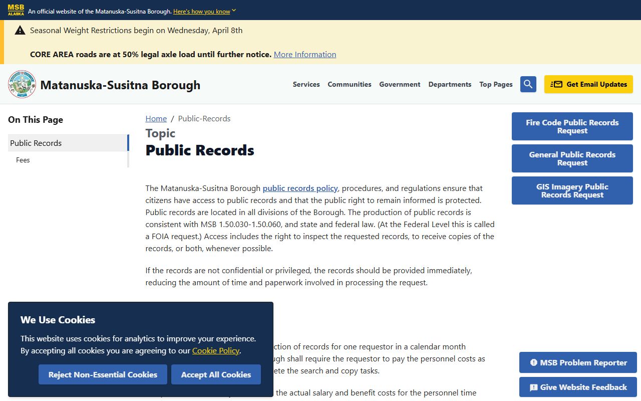 Matanuska-Susitna Borough public records portal