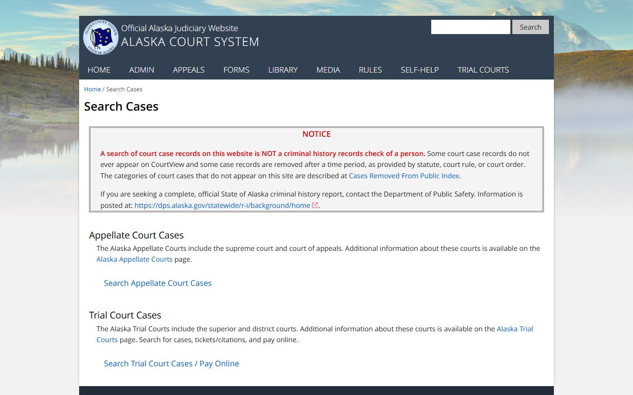 Alaska CourtView public case search at courts.alaska.gov