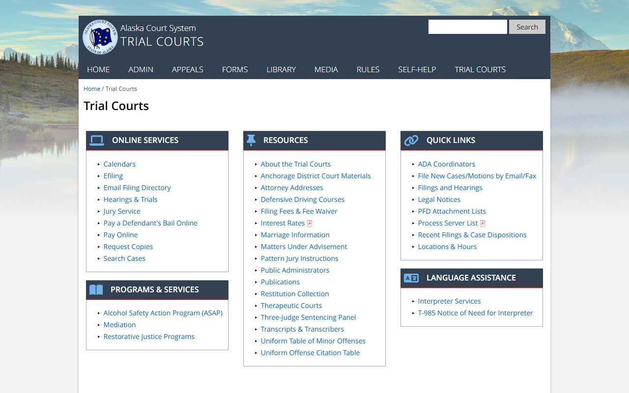 Alaska Trial Courts records request page at courts.alaska.gov